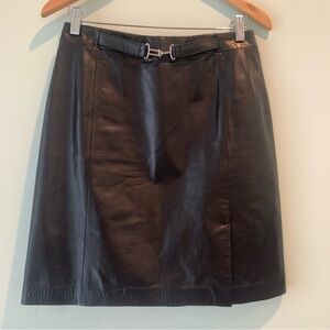 SEXY Ann Taylor Petites Straight Knee Length Black LEATHER Skirt 6P